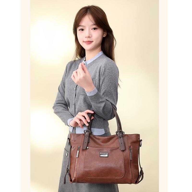 Luxe Handtas Dames Tote Bag Vintage Gewaxt Leer Schoudertas voor Werk Reizen Herfst Winter Nieuwe Mode Portemonnee