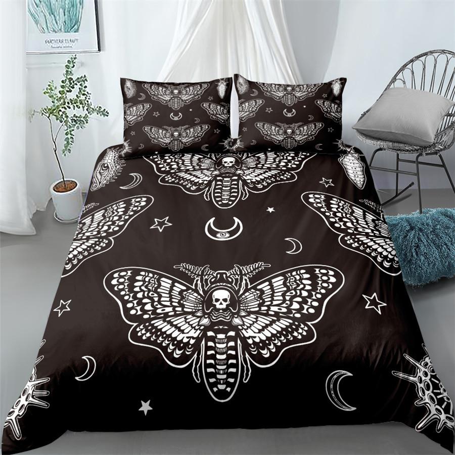 

Skull Duvet Cover Bat Skeleton Bedding Set, Gothic Skull Moth Bedding Set For Kids Adults,Halloween Horror King Size Bedclothes 135x200cm