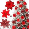 6-24 Stück 15cm Künstliche Weihnachtsblumen mit Clips Stielen, Weihnachtsbaumschmuck Glitzerblume für Girlande Neujahrsparty Dekoration