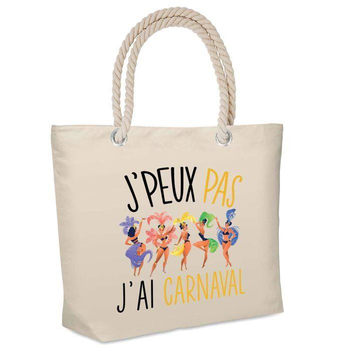Sac de plage - PLANETEE - Isotherme de plage Carnaval "J'peux pas" - Coton - Beige - Imprimé en France