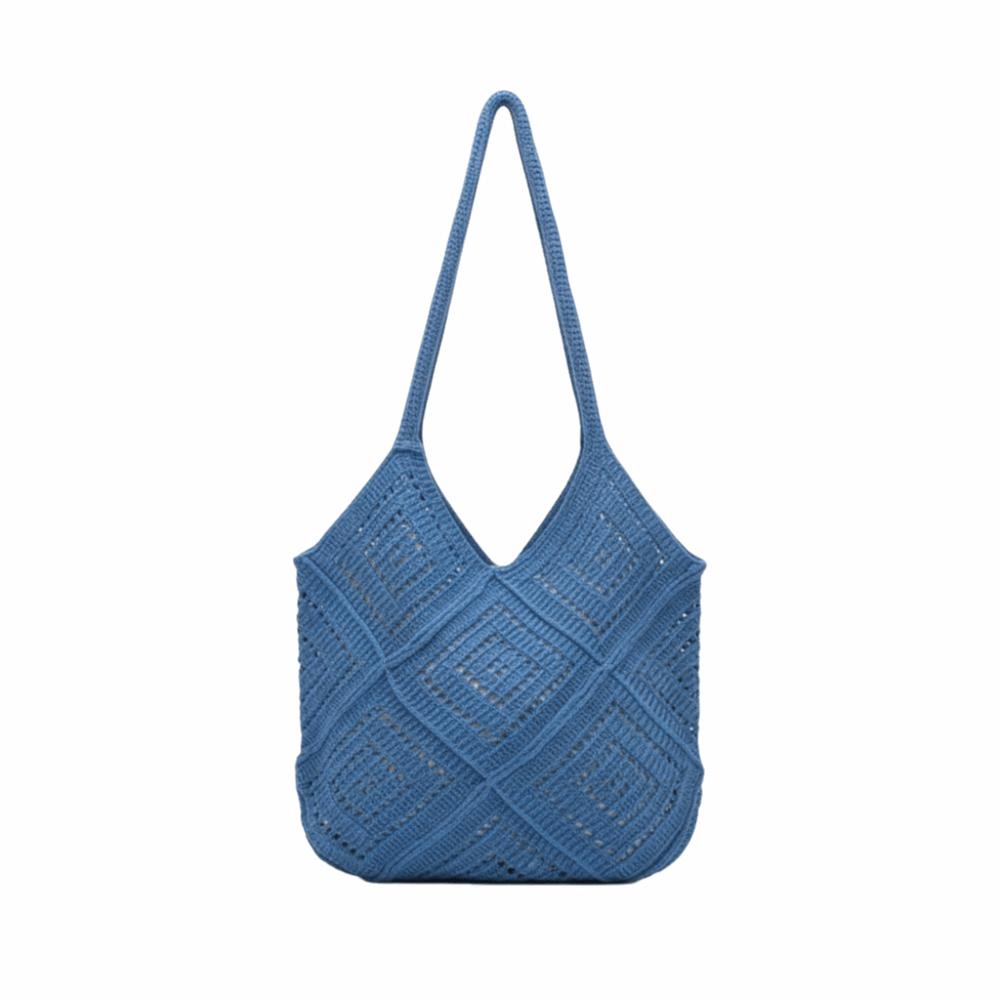 

Weave Knitted Hollow Bucket Bag Minimalist Women Trendy Shopper Totes Beach Vacation синий