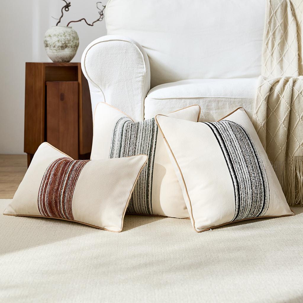 Farmhouse Cushion Cases with Stripe Pattern Soft Woven Pillowcase Striped Throw Covers for Home Bedroom Living Room Sofa Decor