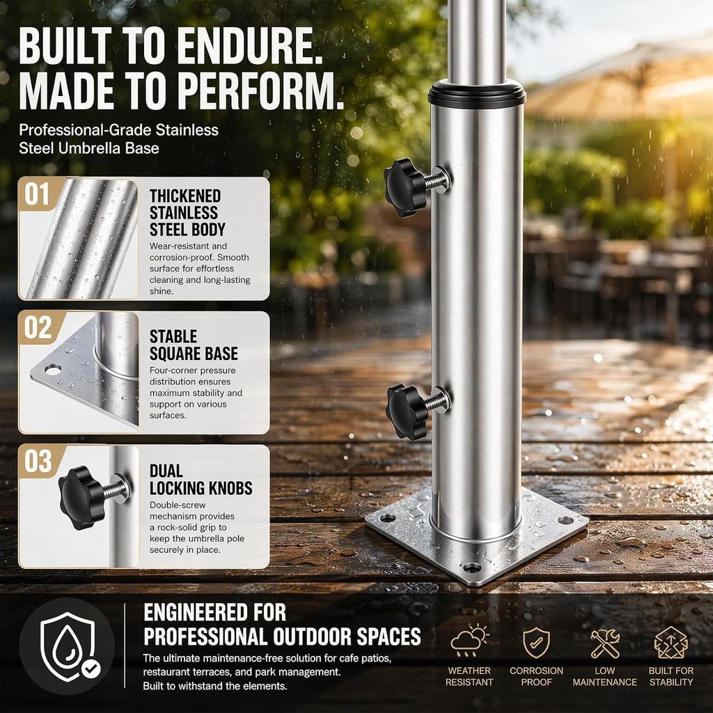 Umbrella Stand, Floor Tube, with 3 PVC Reducing Rings (32/38/48mm) and 8 Steel Nails - Adjustable Umbrella Stand, Stable Parasol Spare Parts Floor