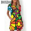 Robe Hippie Rétro 60s Flower Power Femme Élégante Manches Courtes Robe Ample Mode Décontractée Oversize Été Femme Imprimé Mini Robe