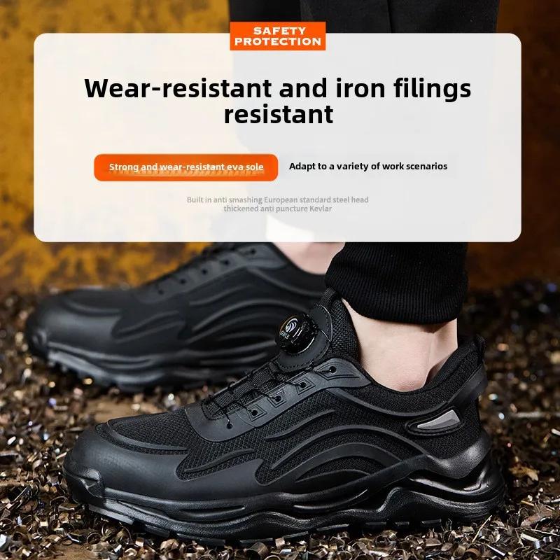 working shoes with protection for women men construction site non-slip safety shoes with rotary button steel toe work boots