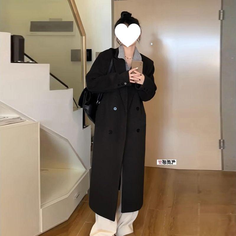 

2025 Autumn/Winter Women s Velvet-Thickened Woolen Overcoat - Korean Style, Mid-Length, Over-the-Knee, Tall Fit XS, Under 105 lbs