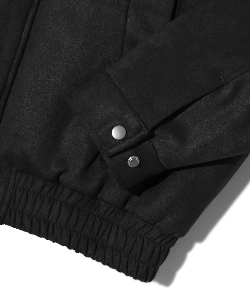 Trillion Suede Rivet Blouson Zip-Up Jacket (Black)