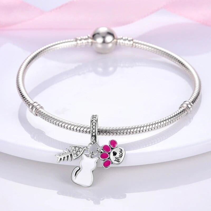 2023 925 Sterling Silver Lazy Cat Collection Pendant Charms Beads Paw Print Fit OriginalNew DIY Bracelet Gift Women Jewelry