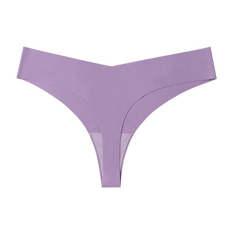 

Fashion Low Waist Ice Silk Nude Feel Seamless Cotton Crotch Breathable plus Size T-Back Lady Sexy One-Piece Underwear Purple XL