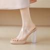 2025 Summer New Waterproof Table Transparent High Heels Women's Thick Heel Nude Versatile Sandals with Sandals