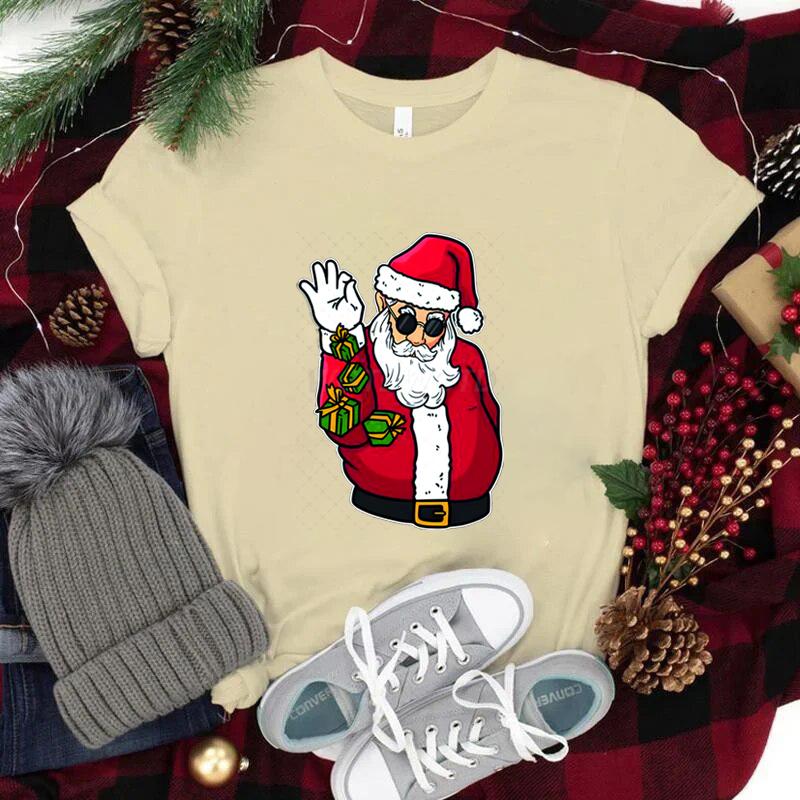 Funny Christmas Unisexs TShirts Round Neck Short Sleeve Tee Shirt Festive Holiday Tees Tops Christmas Santa Fashion Casual Tops