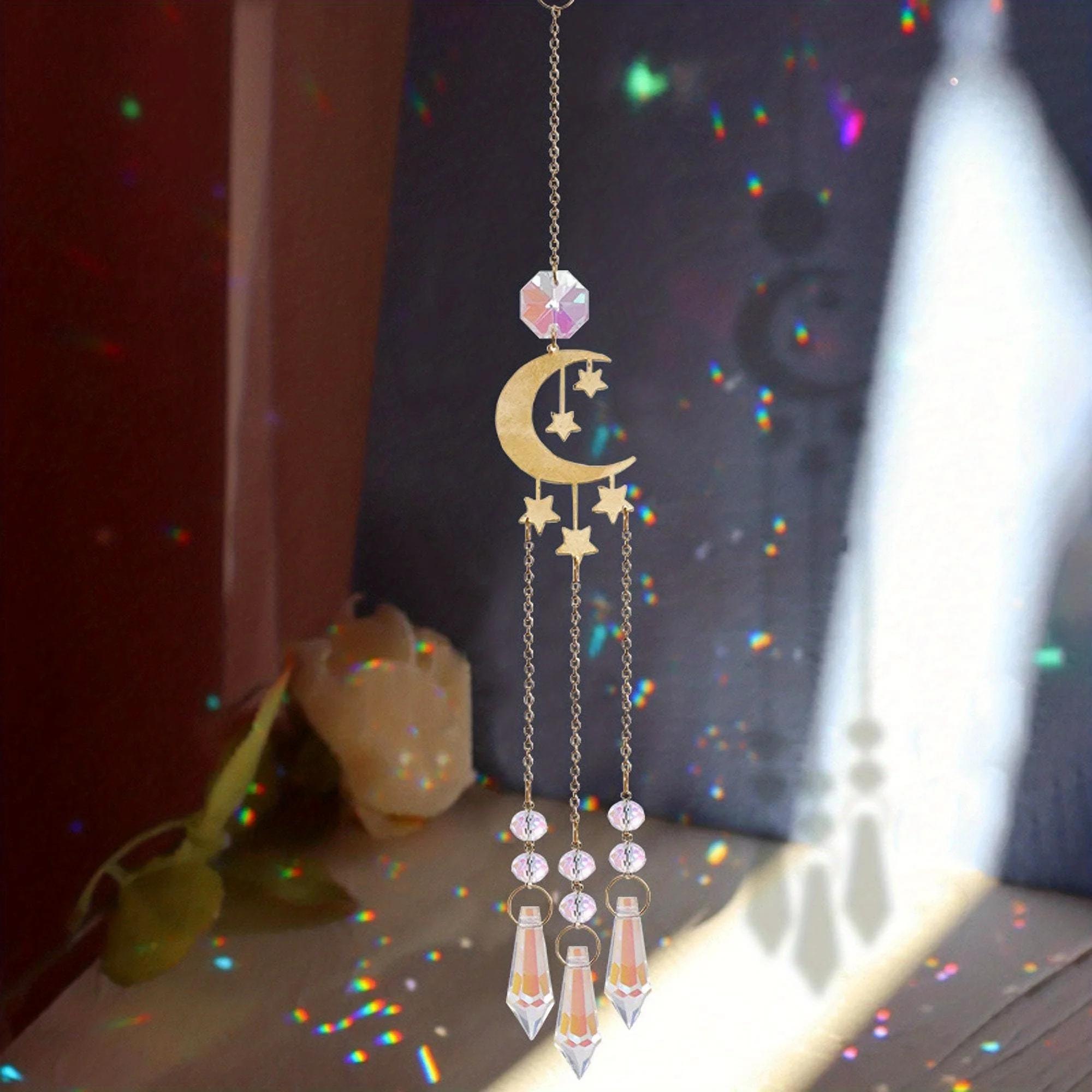 

1 Звезда и Луна Золотой Хрустальный Подвесной Ловец Солнца - Садовое Украшение, Подвеска для Украшения Фестиваля из Цветного Хрусталя