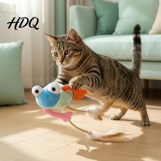 Durable Woven Rope Cat Toy Plush Frog Toy Interactive Kitten with Bell And Feathers Bite Resistant Pet Toys Long Leg Frog Chew for Indoor