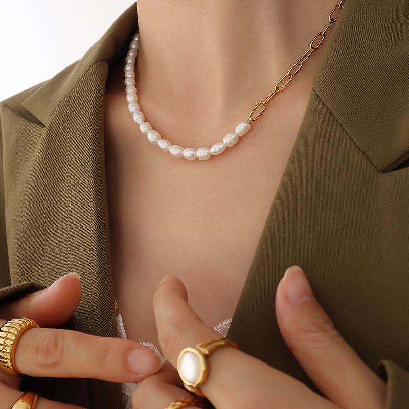 18K Gold-Plated Titanium Necklace with Freshwater Pearl Splice