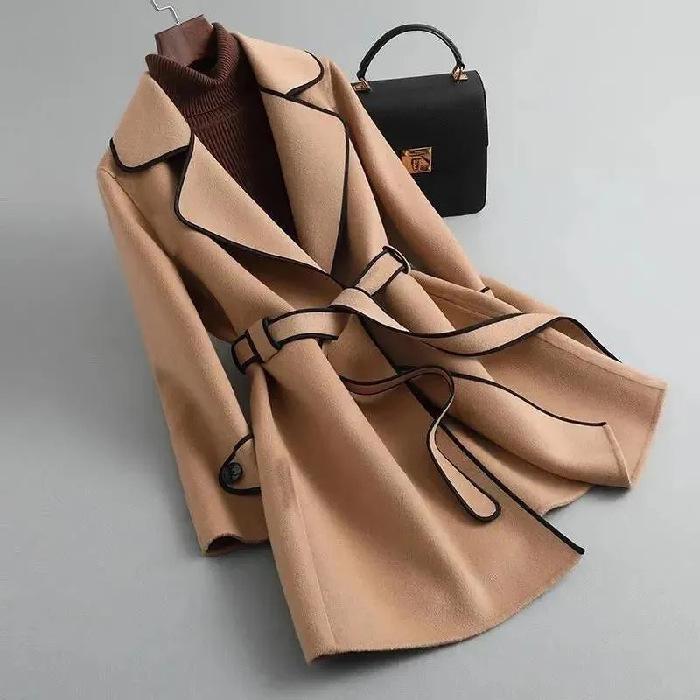 Korean Style Women's Slimming Imitation Cashmere Wool Coat - Color Block Mid-Length for Autumn and Winter
