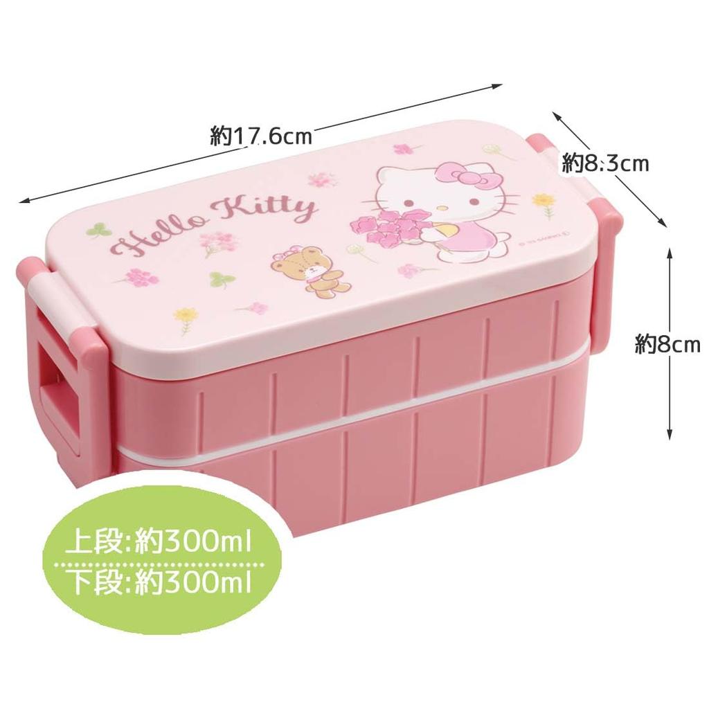 Skater Bento for Made in Sanrio Hello Kitty Flower Wreath Box, 2-Tier, 600ml, Antibacterial, Women, Japan, Design, YZW3AG-A