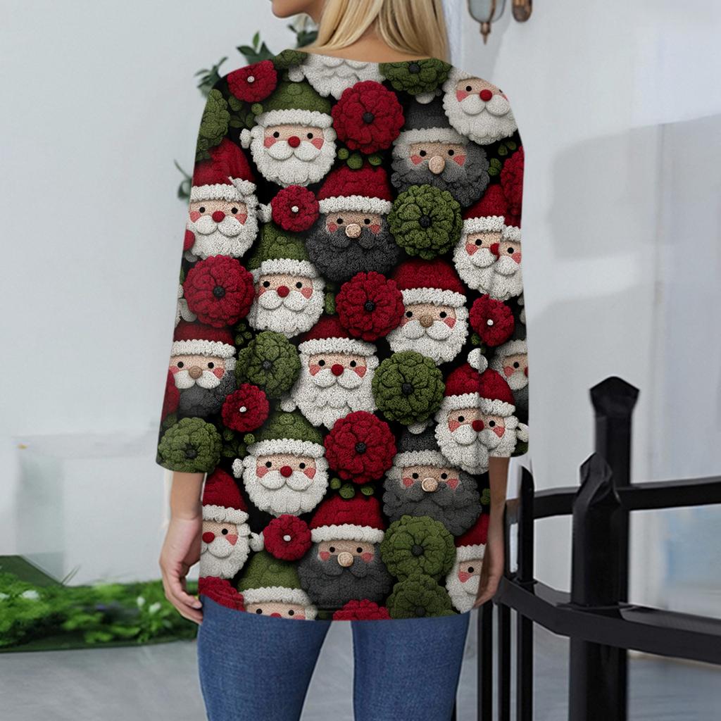 Women's Tops Three-quarter Sleeve Shirt V-neck Loose Casual Shirt Print T-shirt