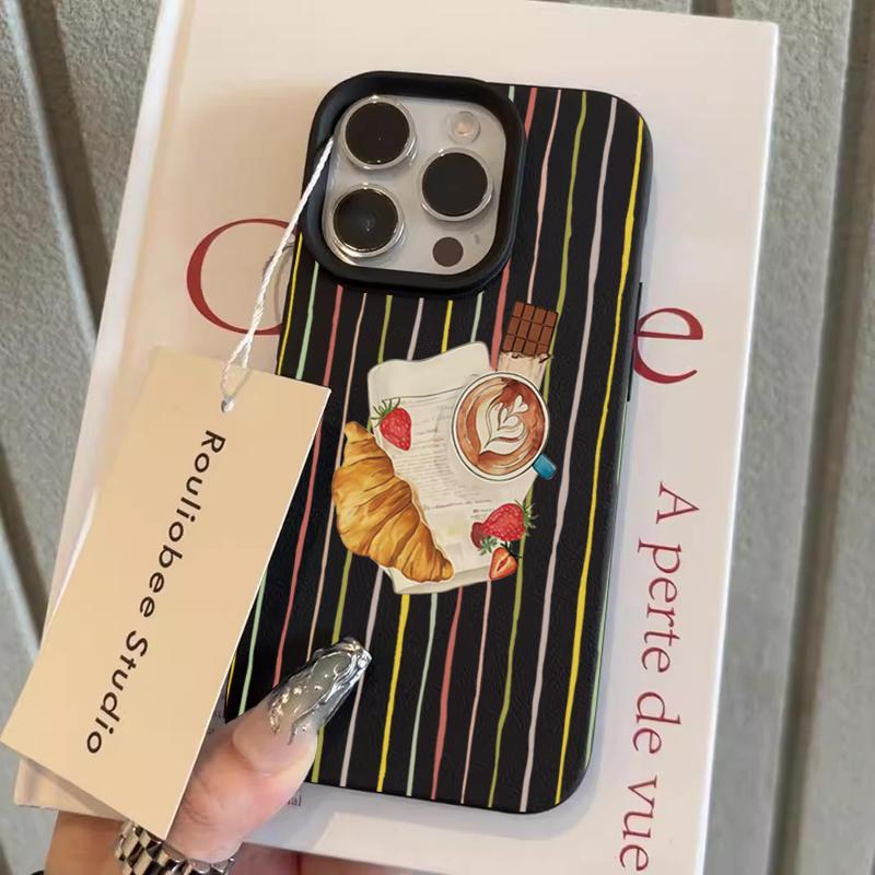 

Christmas Hot Drink Dessert Croissant Pattern Phone Case For iPhone 17 16 Pro 15 14 13 12 11 Pro Max 16e 17Air X XR XS Max Cover For iPhone 11