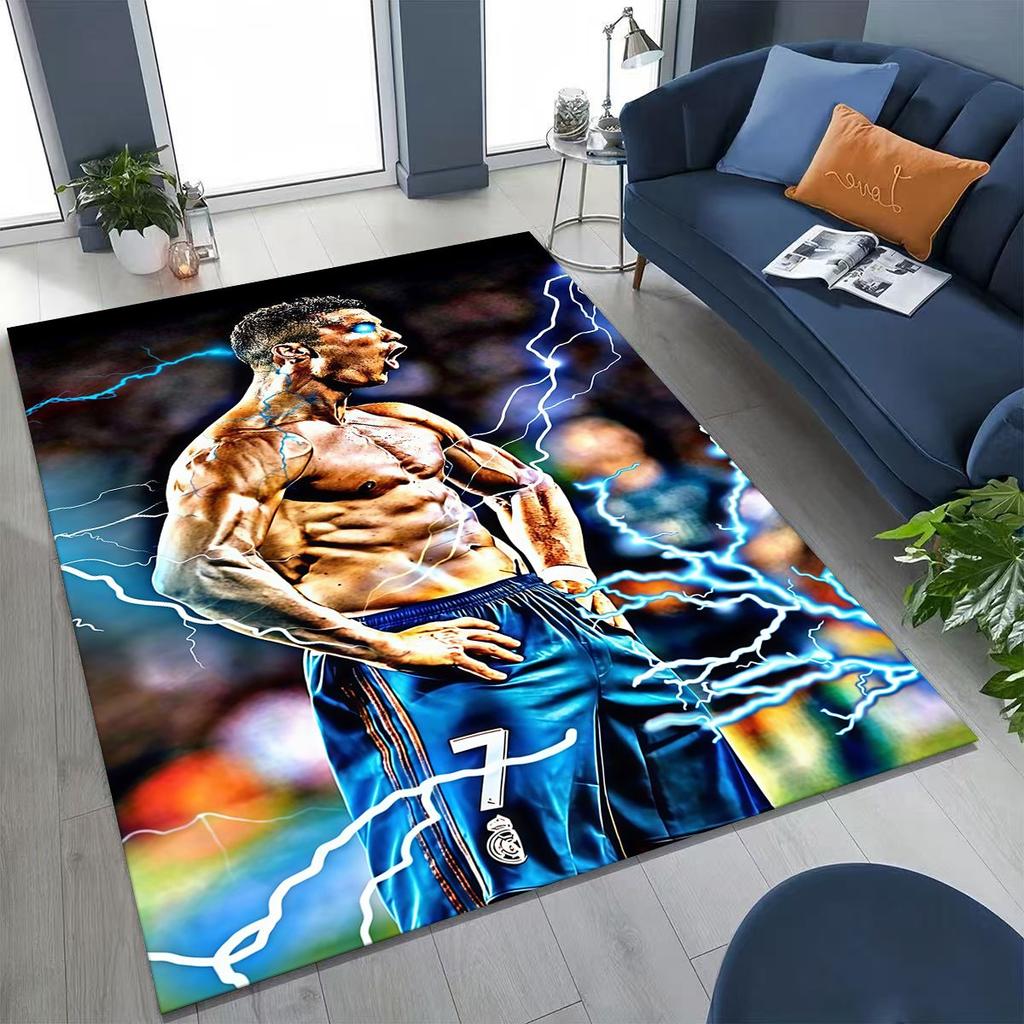 3D Goat Football Star R-Ronaldo Cartoon Art Carpet Rug for Bedroom Living Room Sofa Home Doormat Decor,Large Non-slip Floor Mat