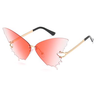 Lunettes de soleil surdimensionnées sans monture papillon pour femmes Marque Steampunk Métal Punk Lunettes de soleil Vintage Dégradé Lentille Océan Lunettes
