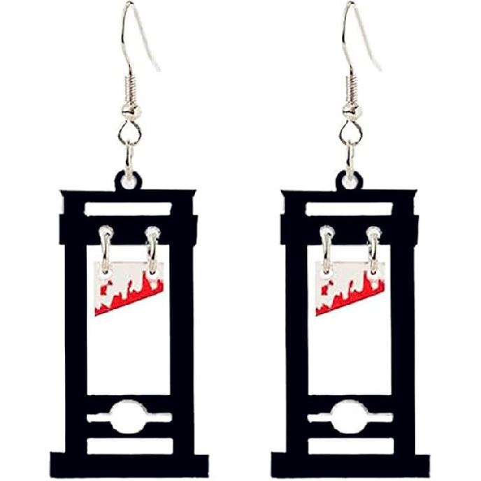 Gothic Knife Guillotine Earrings Punk Hip Hop Horror Bloody Black Beheading Door Acrylic Lightweight Dangle Drop Earrings Necklace for Women Men