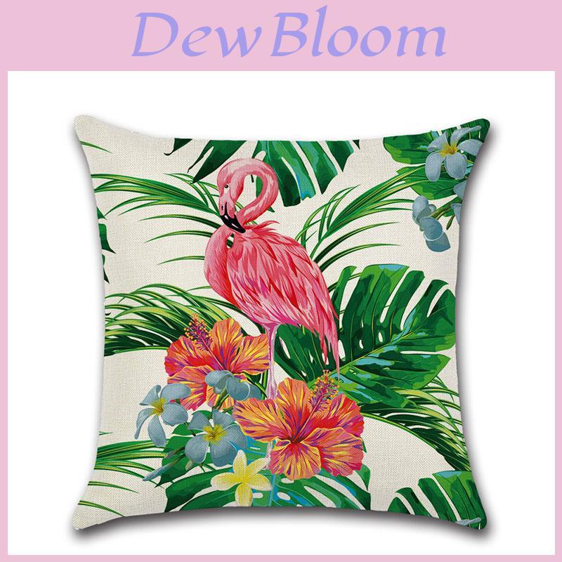 Elegant Flamingo Tropical Monstera Cotton Linen Pillow Cover For Stylish Home Decor