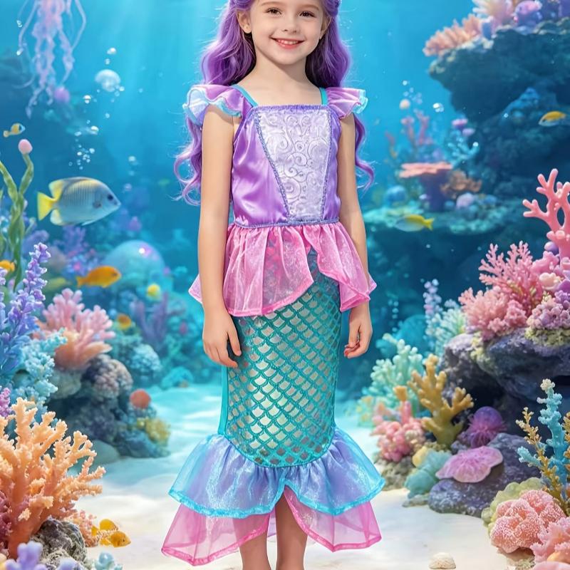 Mermaid Camisole Fishtail Dress Girls Ariel Princess Costume Summer Party Cosplay Outfit Children Kids Pageant Birthday Performance Dress