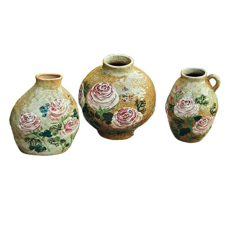 Valley Hand-Painted Rose Ceramic Vase for Living Room Decor, Flower Arrangement, or Hydroponic Use