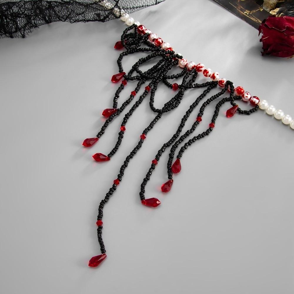 Red Blood Drop Necklace Multilayer Gothic Jewelry Retro Halloween Choker Women