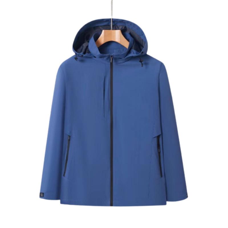 Chaqueta Fina para Hombre de Alta Transpirabilidad de Una Capa Orificio de Ventilación Oculto Impermeable Cremallera Grande Gorro Desmontable Clip