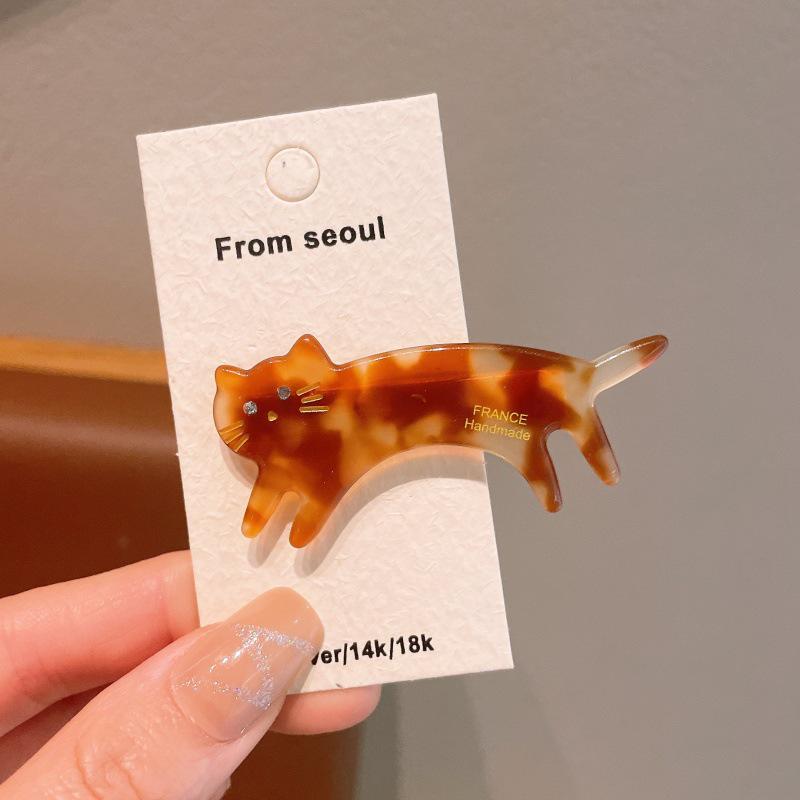 Spring Acetic Acid Cute Cat Hair Clip for Women - Stylish Side Clip & Flyaway Accessory