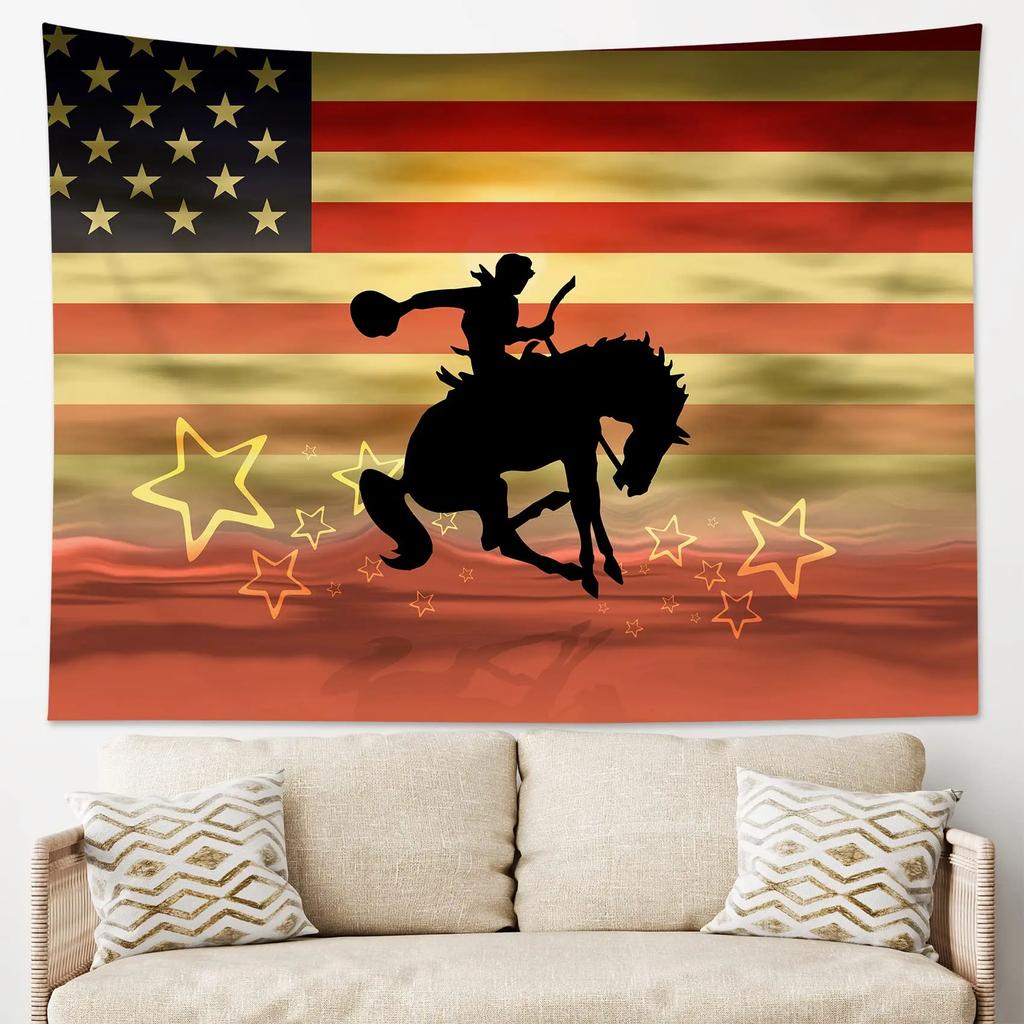 VIKAMA Tappezzeria Bandiera Elementi Artistici Tramonto Western Cowboy Americano Decorazione Parete Sfondo Divano Soggiorno