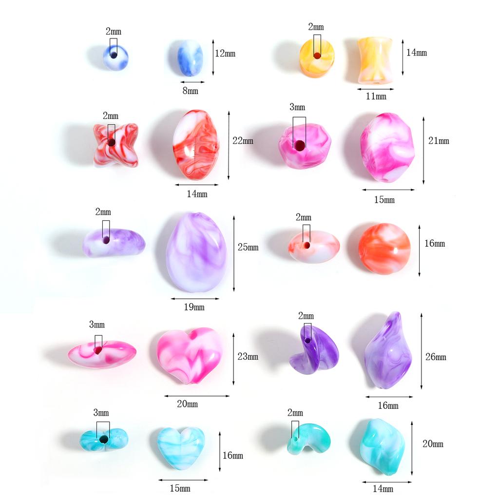 20-30pcs Colored Ink Painting Spacer Beads Heart Oval Irregular Shape Resin Beads For DIY Handmade Bracelet Keychain accessories