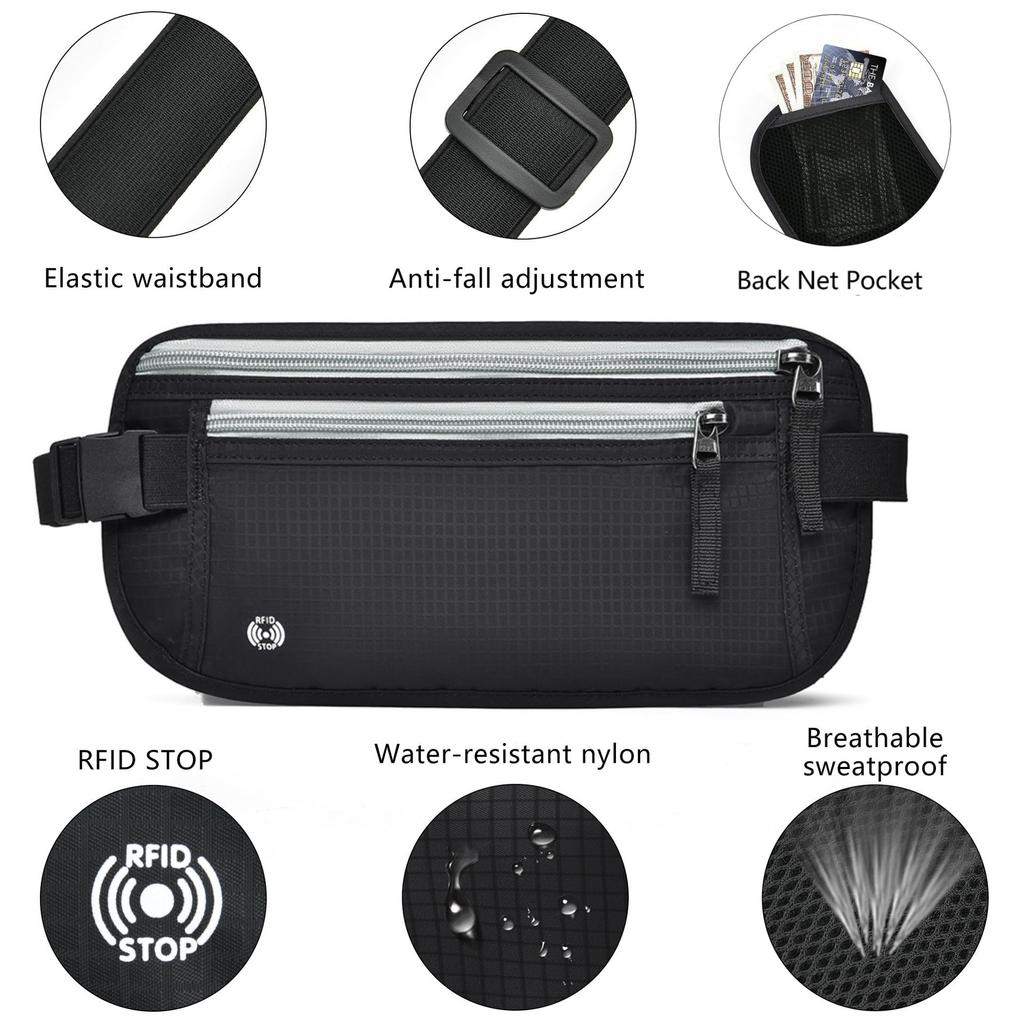 RFID Waist Passport Valuables Hidden Secret Pouch Anti-skimming Pouch, Case, Travel, Storage, Convenient, Anti-Pickpocket, Ultra-Lightweight, Pouch,