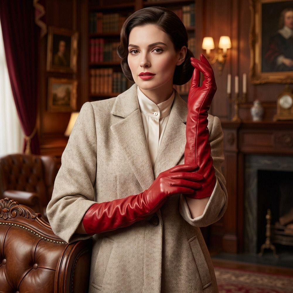Long Gloves Full Finger Mittens Fashion Pu Leather Gloves Women
