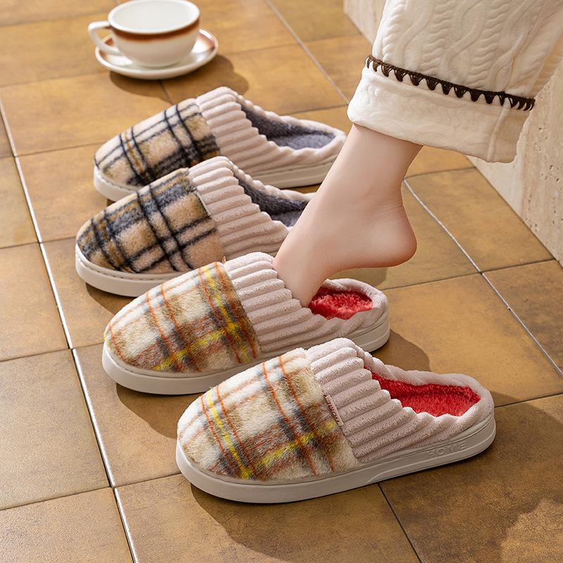 Winter non-slip thick-bottomed home cotton slippers couple home indoor warm soft-bottomed wear-resistant plush slippers