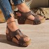 Summer new muffin platform sandals wedge heel fish mouth sandals one-word large size rivet open-toed women's shoes