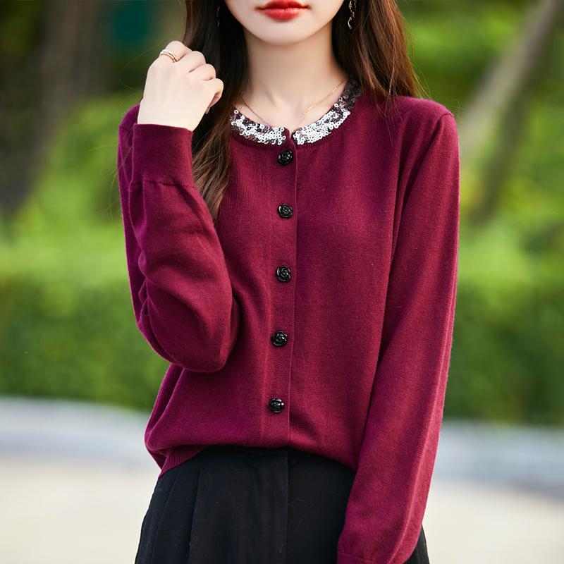 Women's Cashmere Cardigan Qinghe Cashmere 50% Wool 50% Silk Women's Autumn and Winter Cashmere Cardigan Soft and Warm