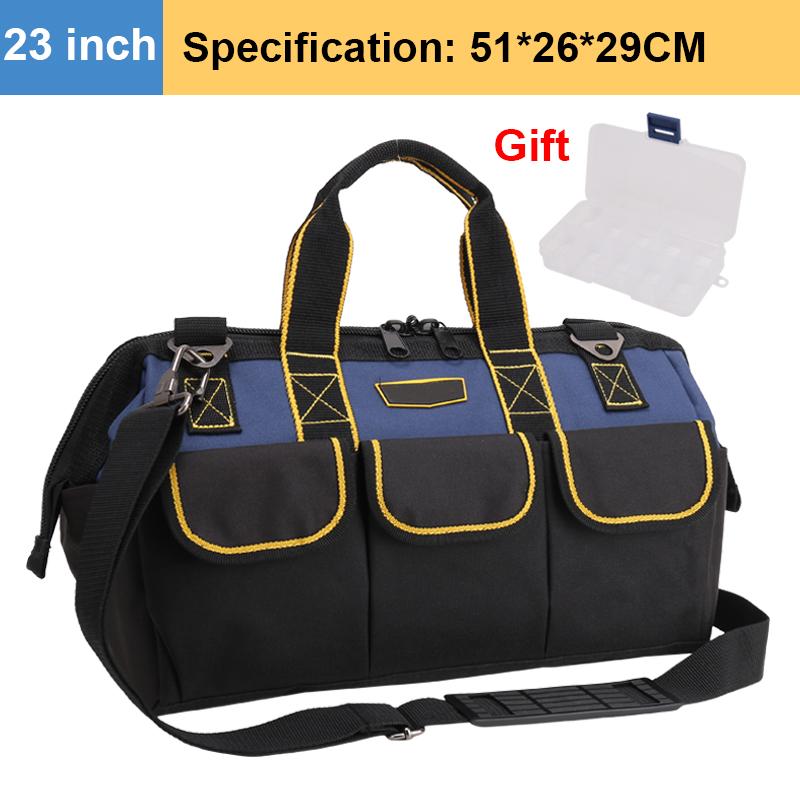 Tool Bag Multi-Pockets Wide Mouth Tool Tote with Safety Reflective Straps Adjustable Shoulder Strap Tool Organizer Storage