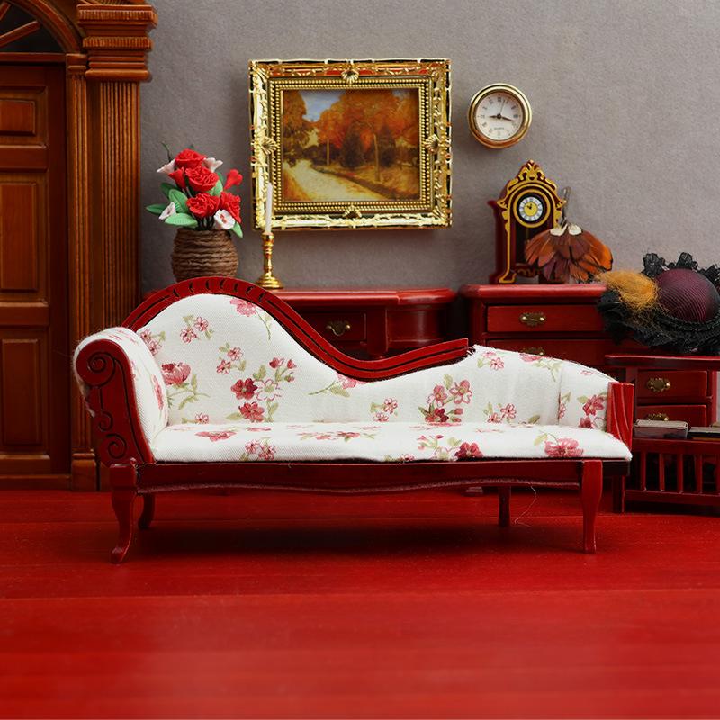 1:12 Dollhouse European Style Chaise Lounge, Ornate Vintage Sofa for Miniature Room, Dollhouse Furniture Scene Prop