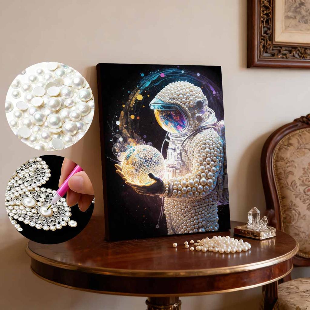 Kit Pittura con Perle Diamond Art Fai da Te per Adulti, Pittura Murale Speciale con Perle Diamond Art Astronauta per Decorazione Casa Ufficio Regalo Fatto a Mano