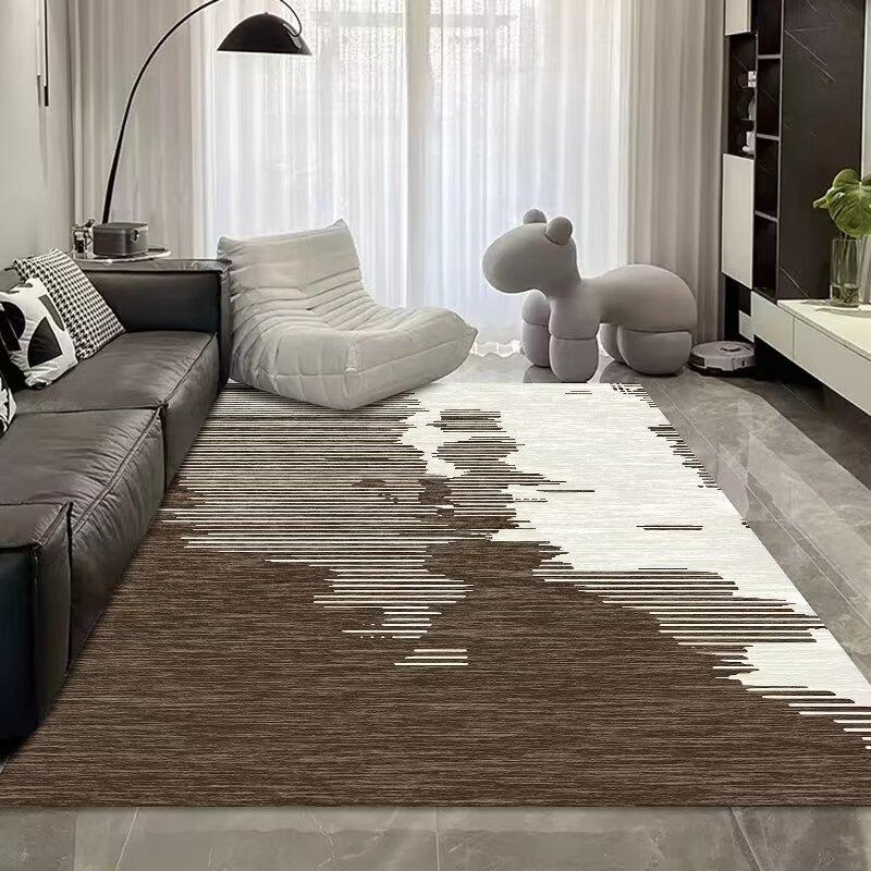 Simple Light Luxury Thickened Crystal Velvet Carpet, Living Room Bedroom Coffee Table Floor Mat, Blue Abstract Ink Carpet