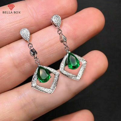 Vintage Women's Dangle Earrings With Green/White CZ Elegant Female Ear Accessories For Retro Party Anniversary Jewelry