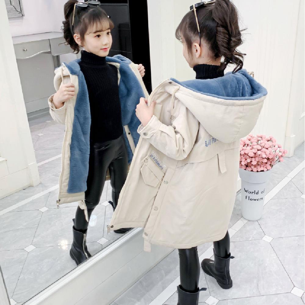 Girls' Mid-Length Cotton-Padded Parka Coat - Autumn/Winter 2024 Trendy Style