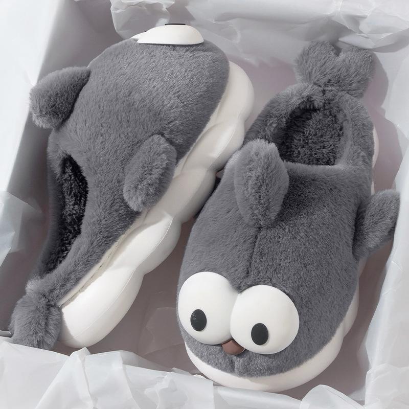 New cotton slippers women's winter high value warm cute thick bottom home bag and plush cotton slippers men's winter