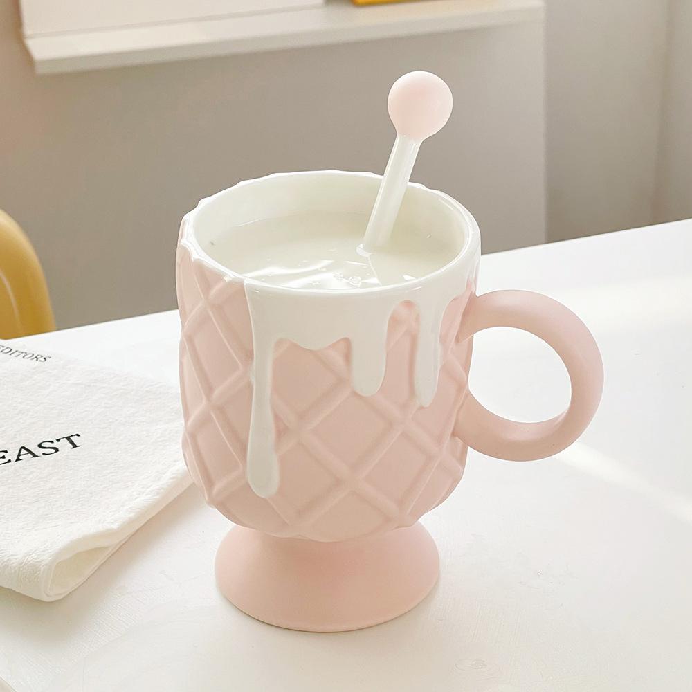 Cream Ice Cream Coffee Cup with Mixing Spoon Ceramic Cup Ins High Value Milk Cup for Girls Household Mug