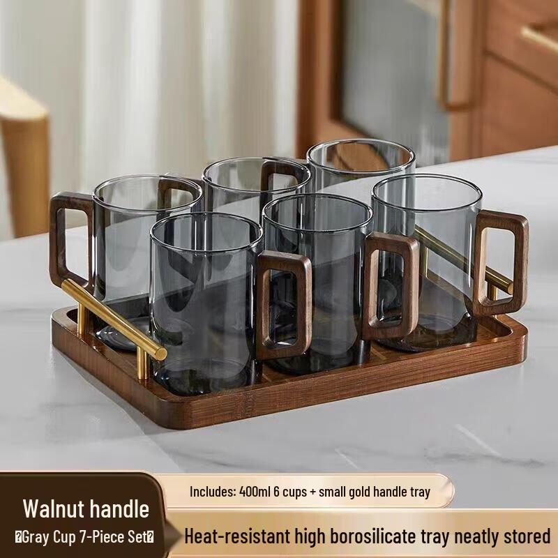 HANDUNYOU Glass Tea Cup Set with Wooden Handle