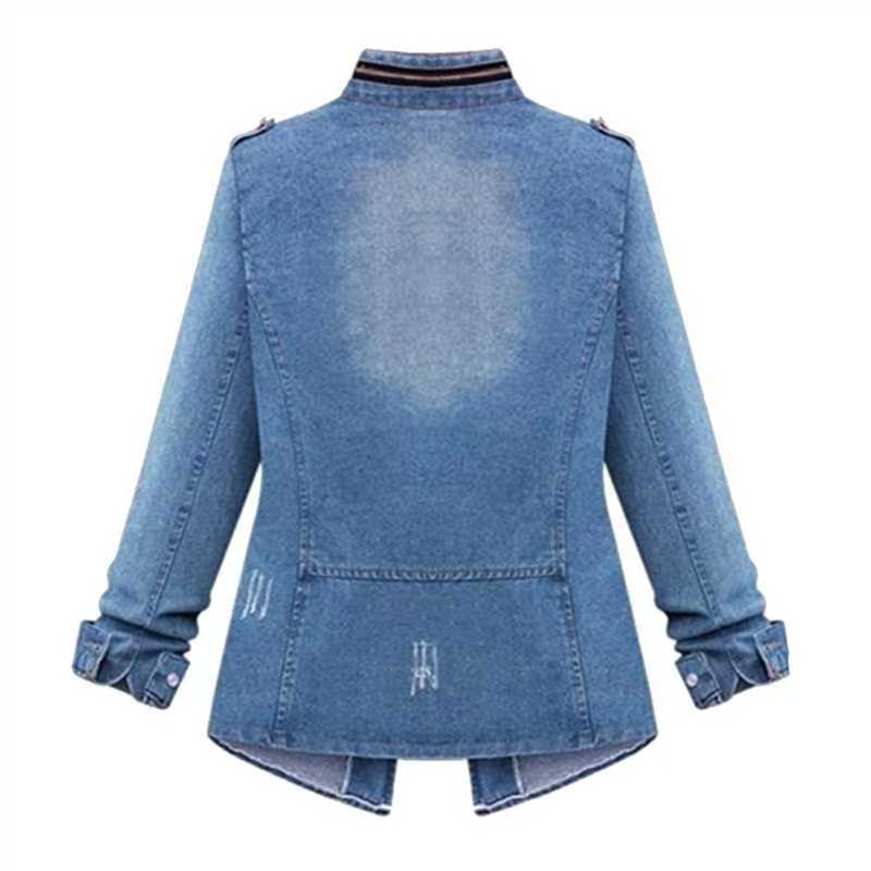Damen Langarm Stehkragen Reißverschluss Herbst und Winter Jeansjacke