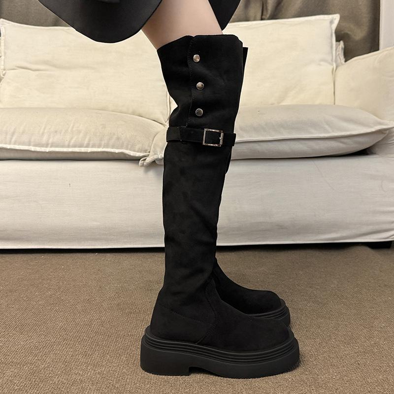 Knee boots Children's boots 2025 new autumn and winter two wear folded small thick-soled elastic high knight boots