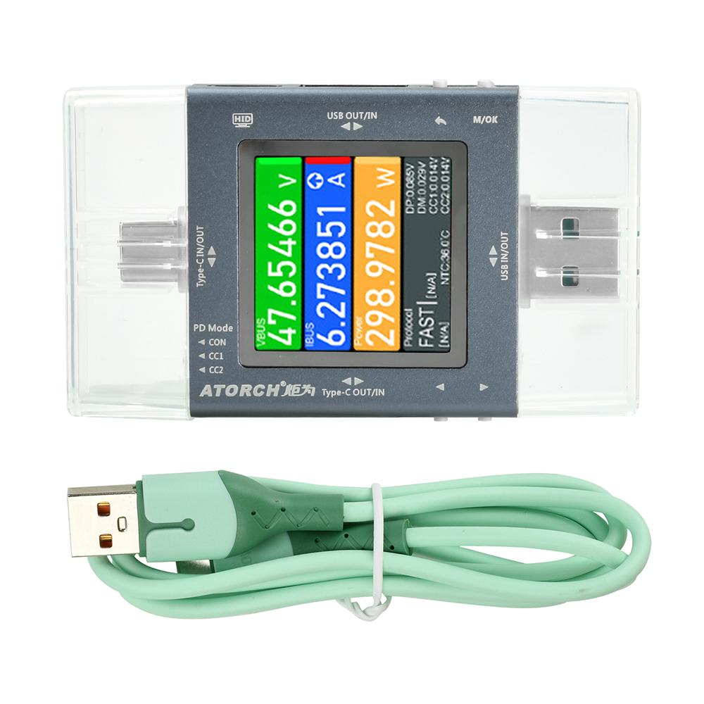 

TU13 Digital Multifunctional Mobile Phone Charger USB Tester Type C+USB 2-in-1 Voltage Current Power Meter Tester DC 0-50V 6.5A
